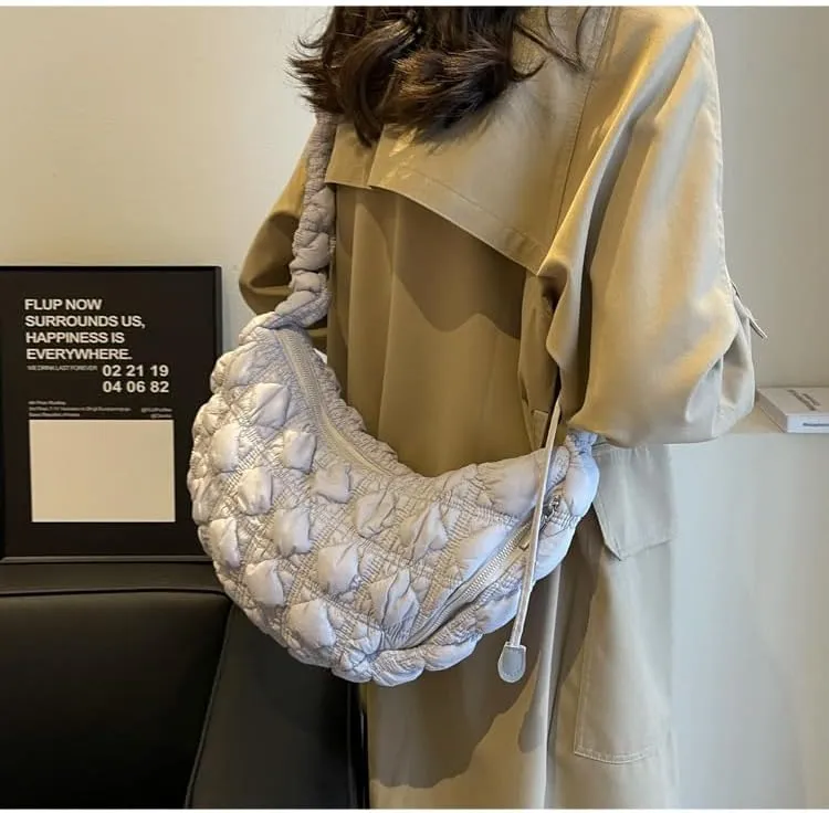 Quilted Tote Bags for Women Puffer Bag Puffy Everyday Purse Lightweight Cloud Cotton Crossbody Shoulder Bag