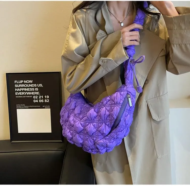 Quilted Tote Bags for Women Puffer Bag Puffy Everyday Purse Lightweight Cloud Cotton Crossbody Shoulder Bag
