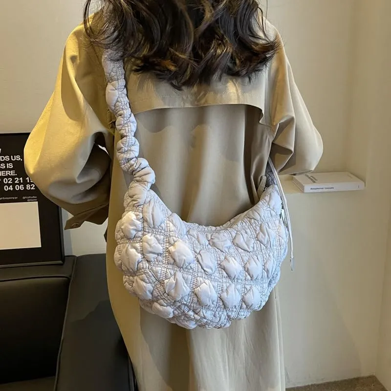 Quilted Tote Bags for Women Puffer Bag Puffy Everyday Purse Lightweight Cloud Cotton Crossbody Shoulder Bag