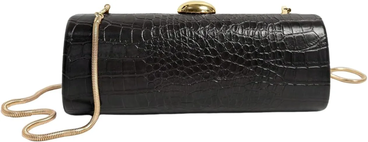 QWINEE Evening Clutch Purses for Women PU Leather Magnet Crocodile Embossed Shoulder Handbag Elegant Crossbody Bag with Chain