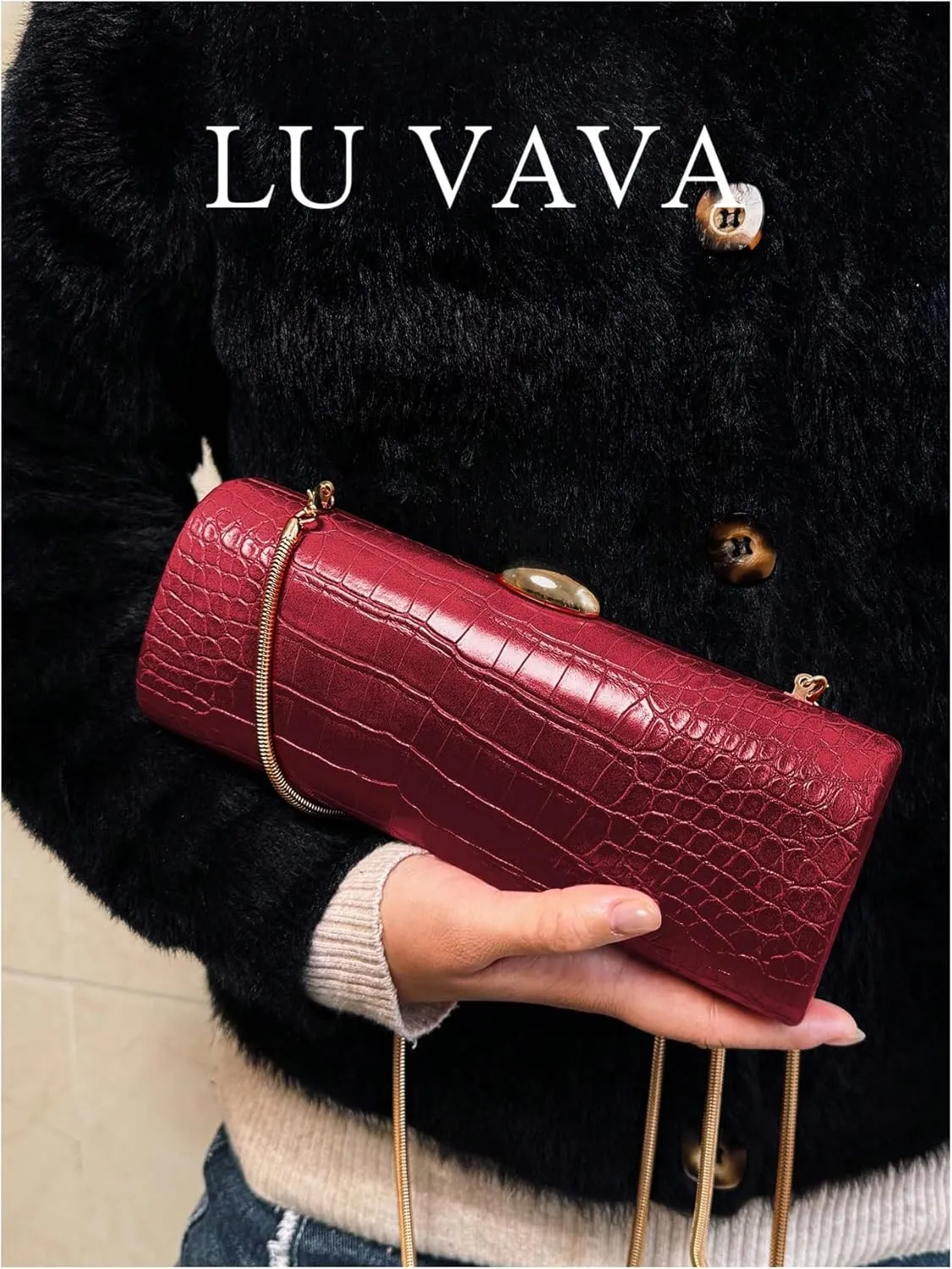 QWINEE Evening Clutch Purses for Women PU Leather Magnet Crocodile Embossed Shoulder Handbag Elegant Crossbody Bag with Chain