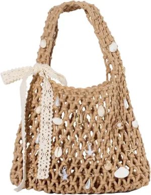 QWINEE Women's Crochet Clutch Purse Hollow Out Handbag Square Causal Beach Vacation Bag