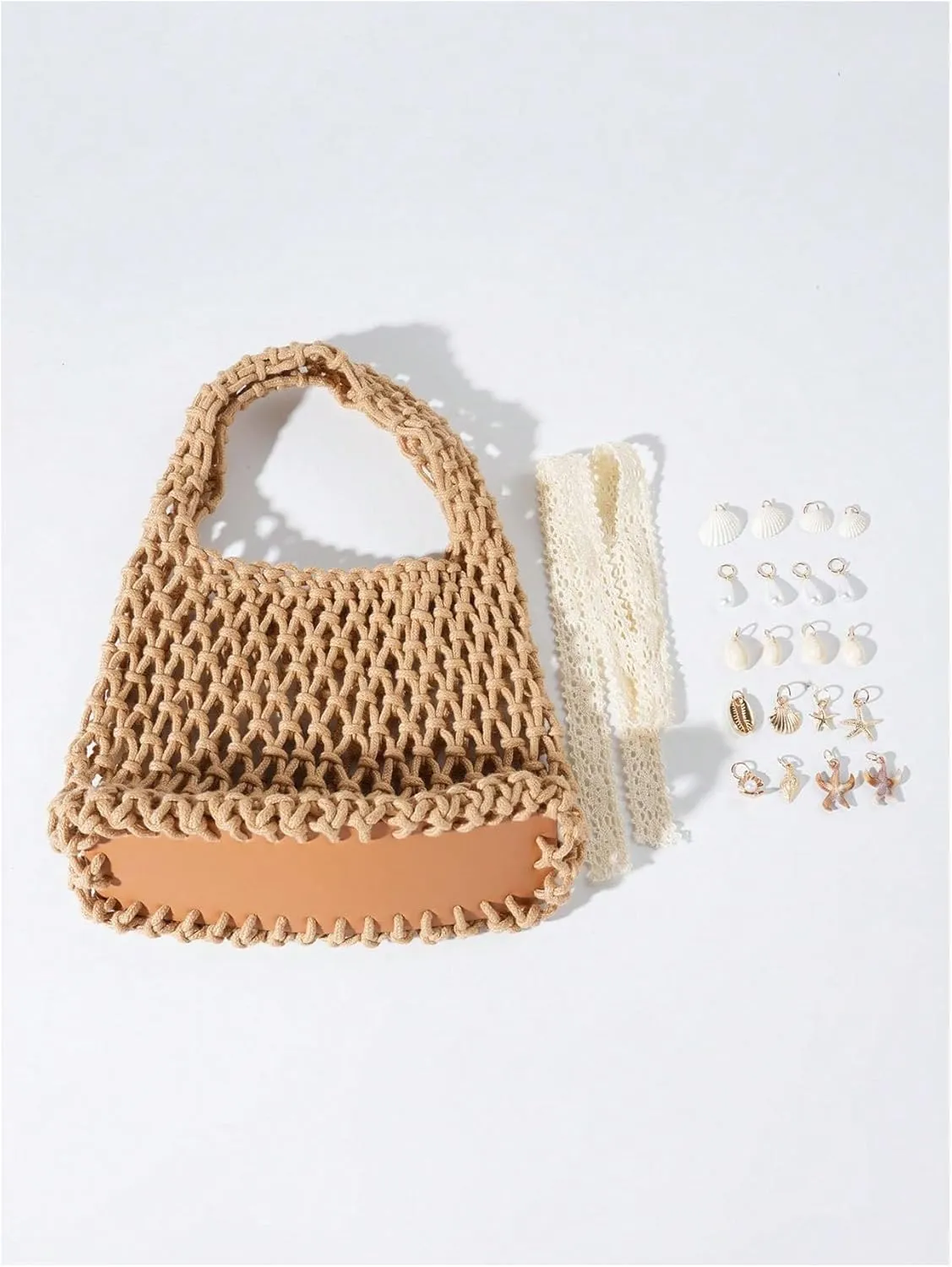 QWINEE Women's Crochet Clutch Purse Hollow Out Handbag Square Causal Beach Vacation Bag
