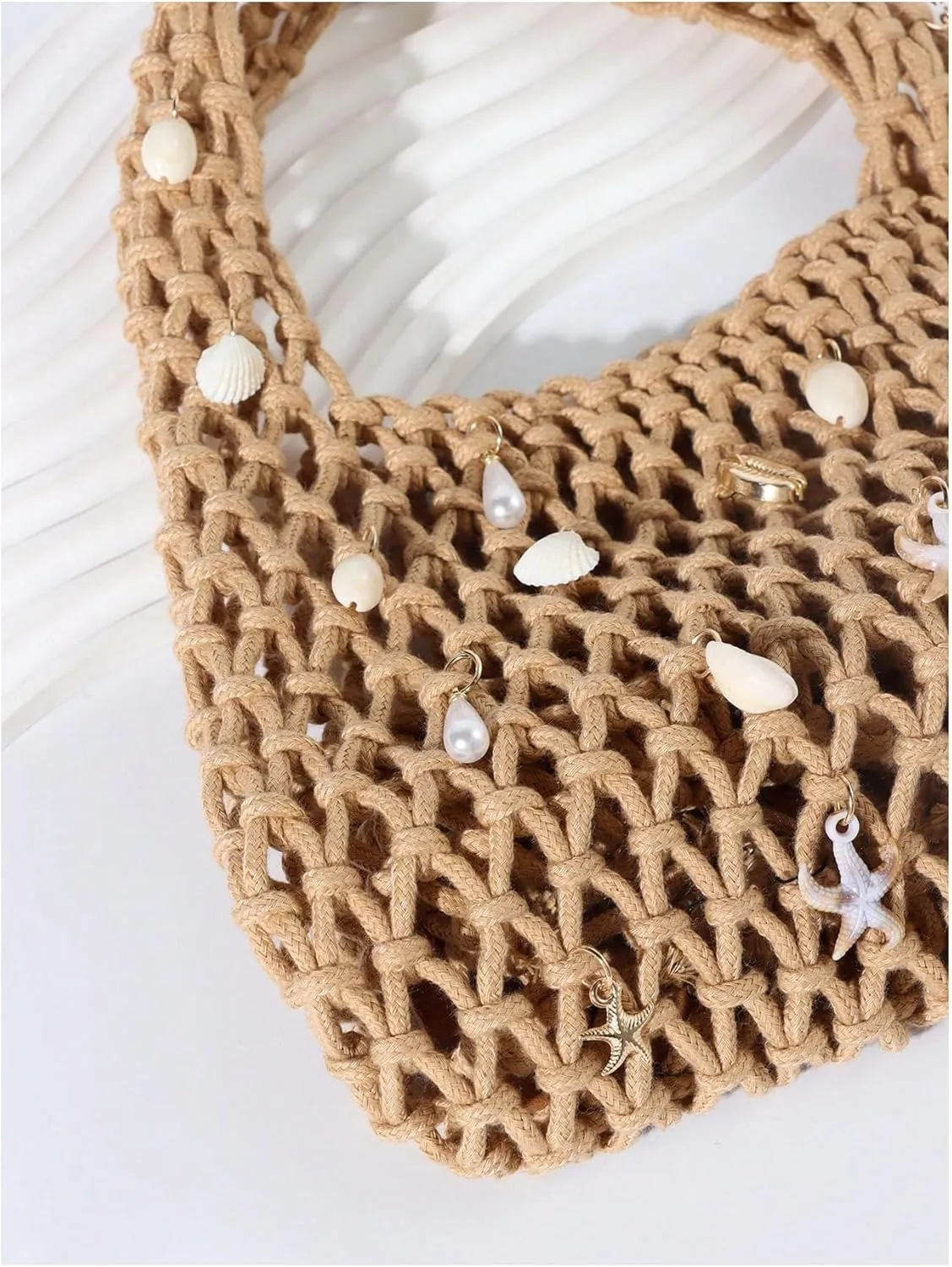 QWINEE Women's Crochet Clutch Purse Hollow Out Handbag Square Causal Beach Vacation Bag