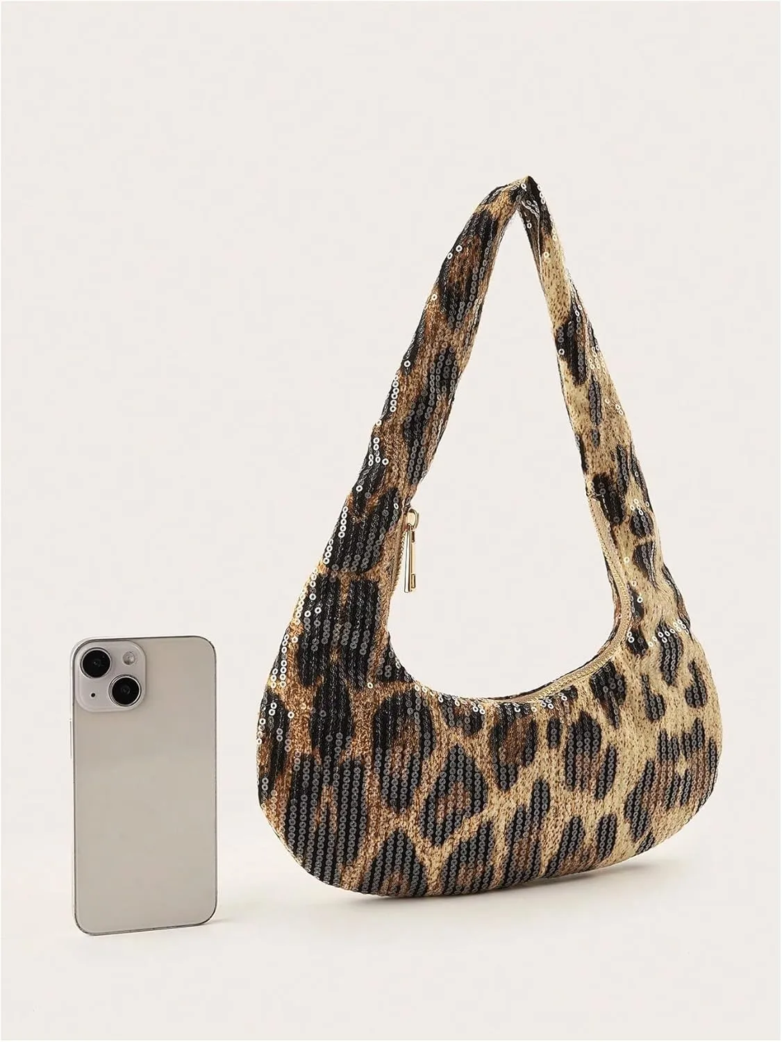QWINEE Women's Y2K Leopard Print Shoulder Bags Cheetah Print Sequin Purses Underarm Evening Clutch Handbags Purses