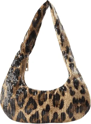 QWINEE Women's Y2K Leopard Print Shoulder Bags Cheetah Print Sequin Purses Underarm Evening Clutch Handbags Purses