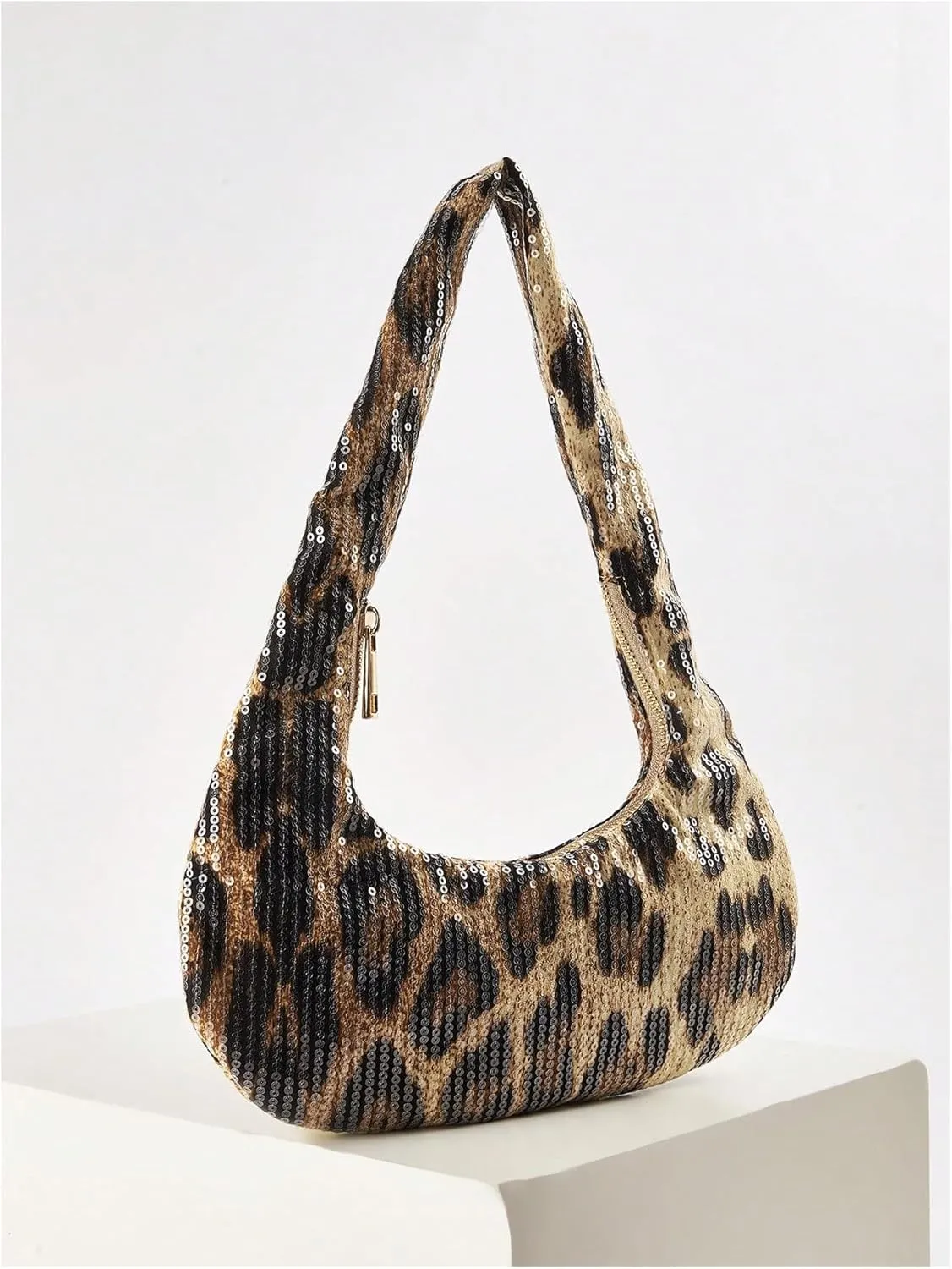 QWINEE Women's Y2K Leopard Print Shoulder Bags Cheetah Print Sequin Purses Underarm Evening Clutch Handbags Purses