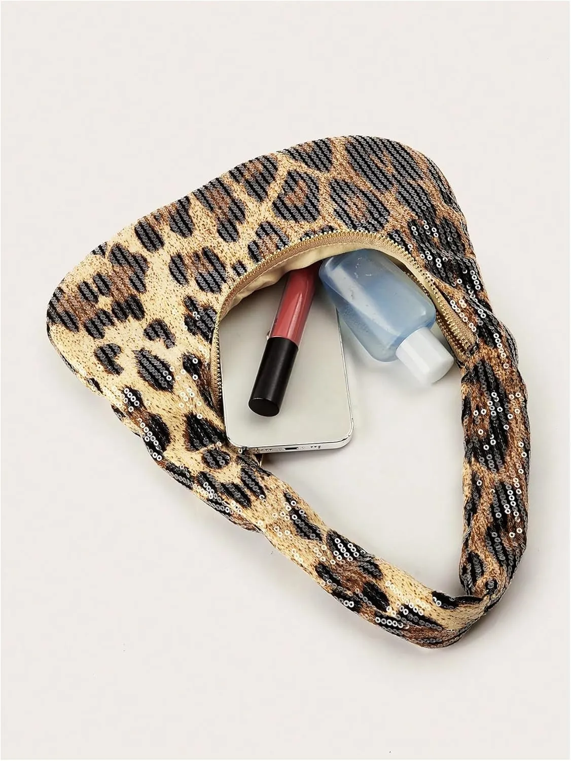 QWINEE Women's Y2K Leopard Print Shoulder Bags Cheetah Print Sequin Purses Underarm Evening Clutch Handbags Purses