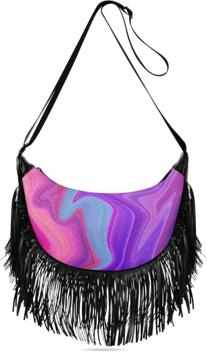 Rainbow Colored Fringe Bag for Women Cross Body Bag Tassel Shoulder Bag Satchel