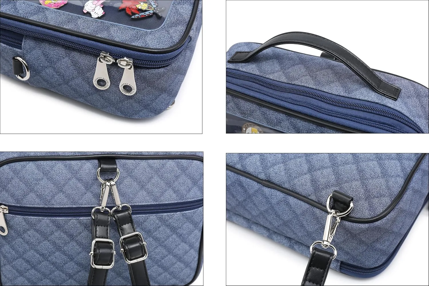 RAINBOW SMILE Ita Backpack Crossbody Bag - Kawaii Pin Display Denim PU Messenger Shoulder Bag