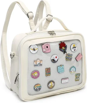 RAINBOW SMILE Ita Backpack Crossbody Bag - Kawaii Pin Display Denim PU Messenger Shoulder Bag