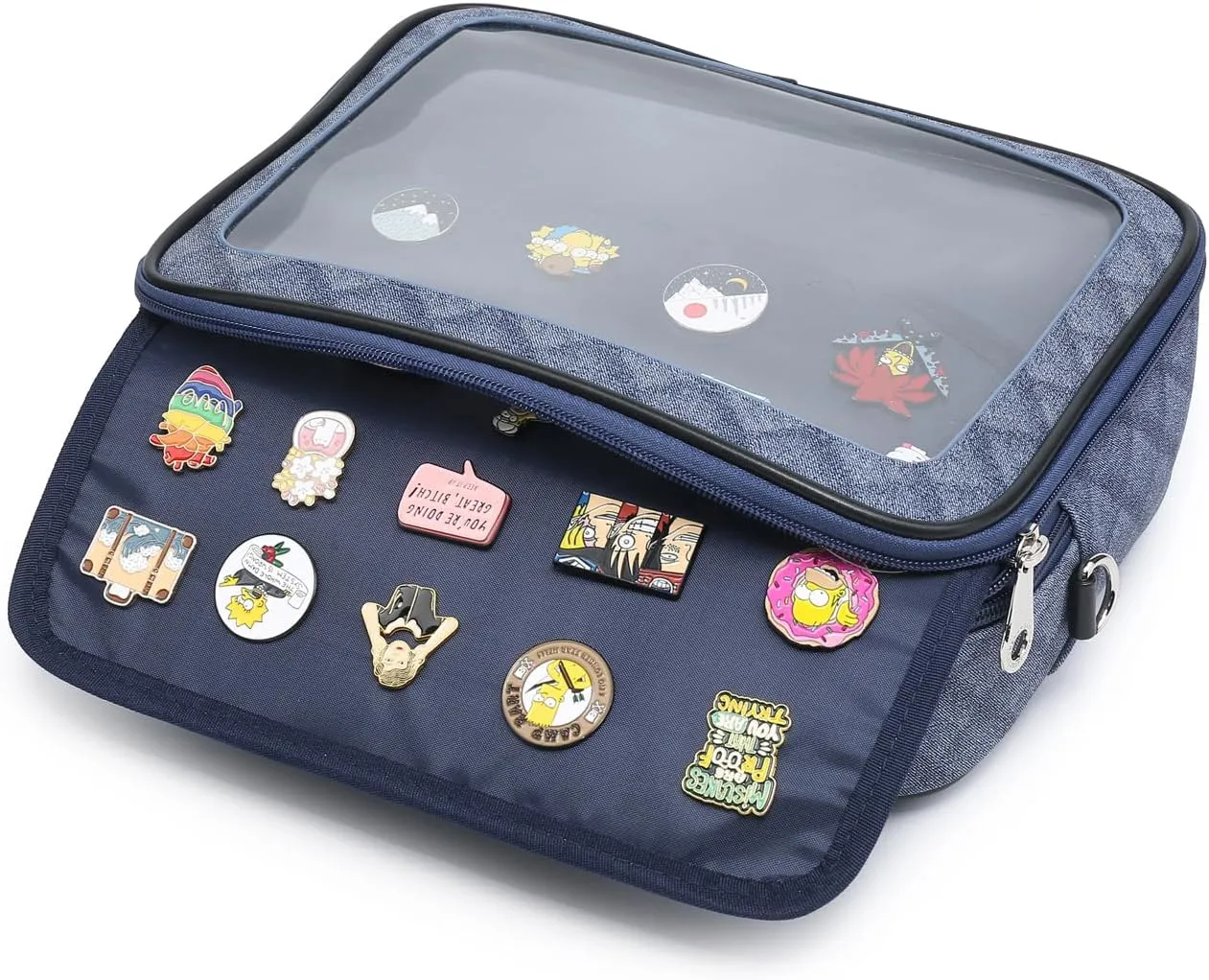 RAINBOW SMILE Ita Backpack Crossbody Bag - Kawaii Pin Display Denim PU Messenger Shoulder Bag