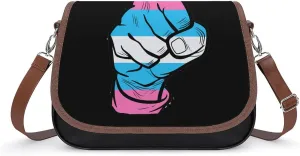 Raised Fist Transgender Flag Crossbody Purses for Women PU Leather Shoulder Bag Handbag Clucth