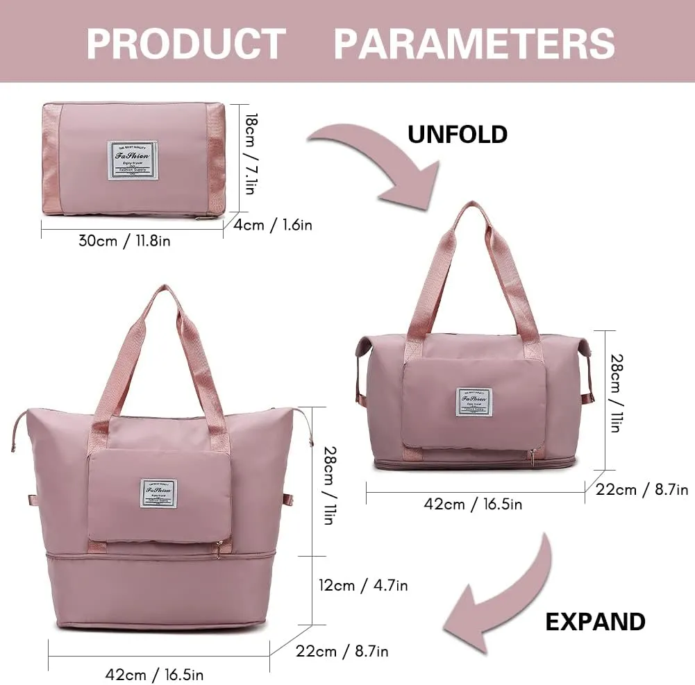Ranslen Large Capacity Folding Travel Bag,Expansion Travel Duffel Bag with Dry and Wet Separation Portable Travel Duffel Bag