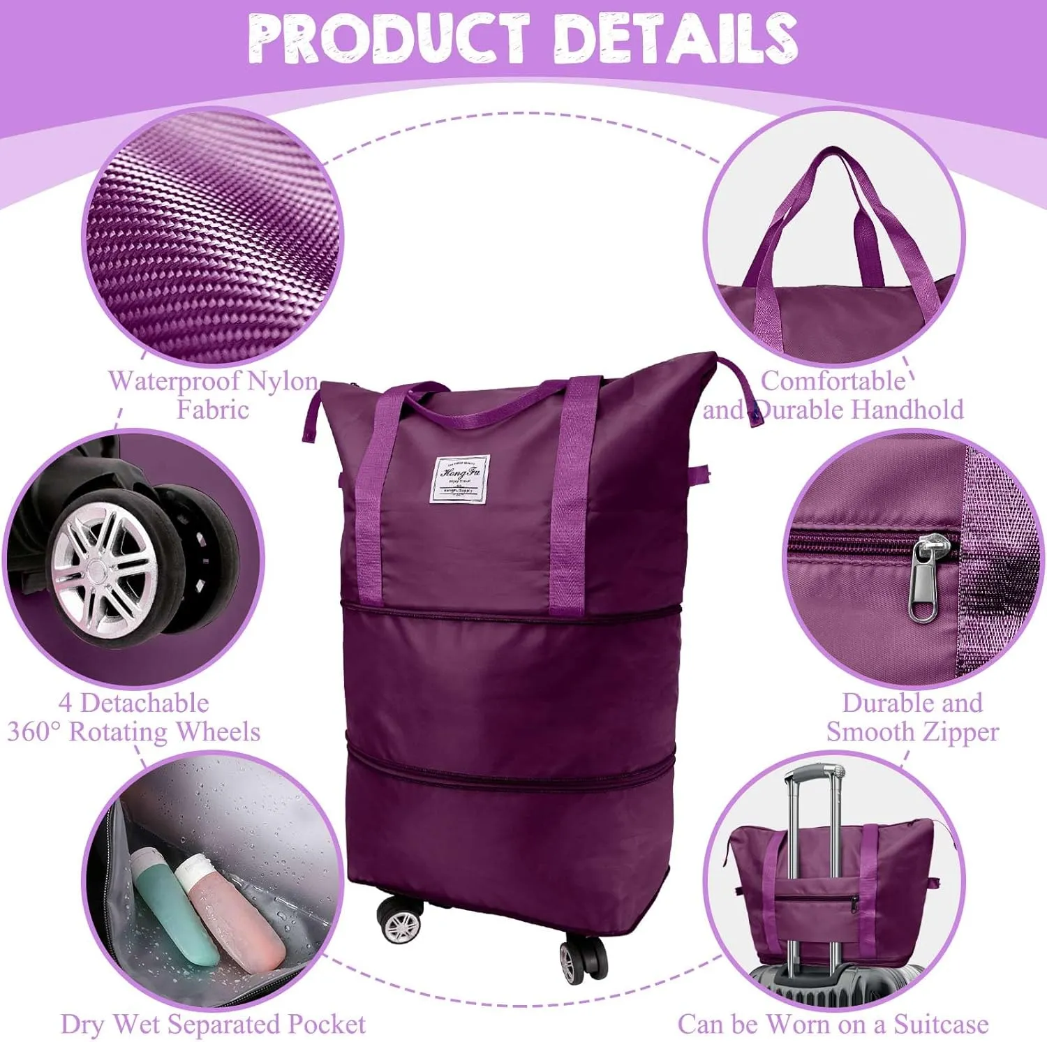 Ranslen Travel Bag With Wheels,Expandable And Foldable Luggage Bag
