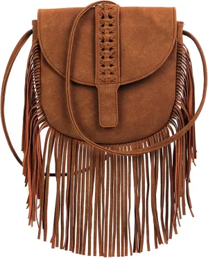 RARITYUS Women's Faux Suede Leather Hobo Crossbody Bag Vintage Fringe Tassel Shoulder Handbag Messenger Bag