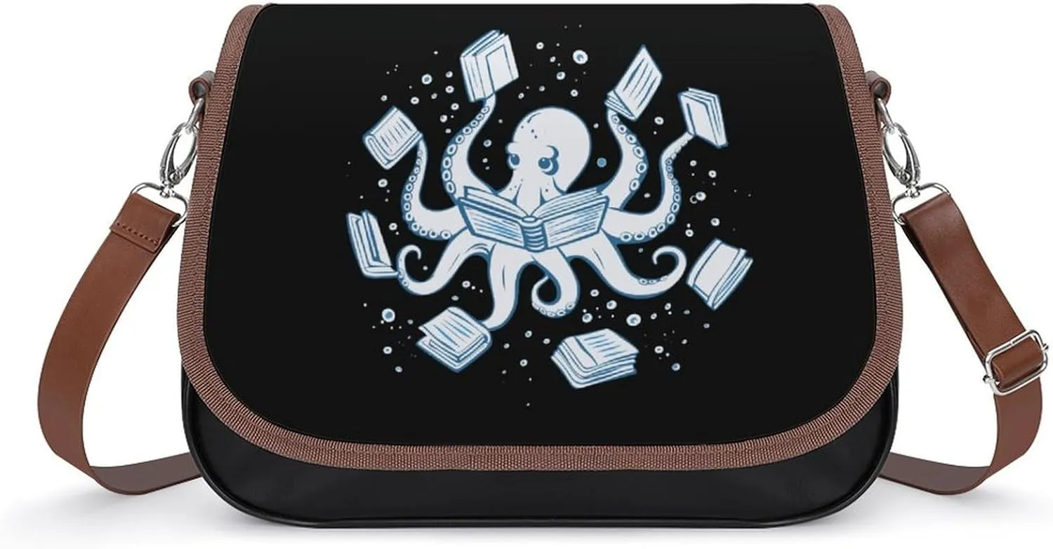 Reading Octopus Tentacles Women's Crossbody Bag Leather Medium Shoulder Handbag Fashion Tote Purse with Adjustable Strap