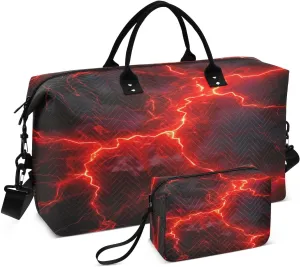 Red Lightning Travel Duffel Bag, Shoulder Weekender Overnight Bags - Large Gym Bag with Wet Pocket