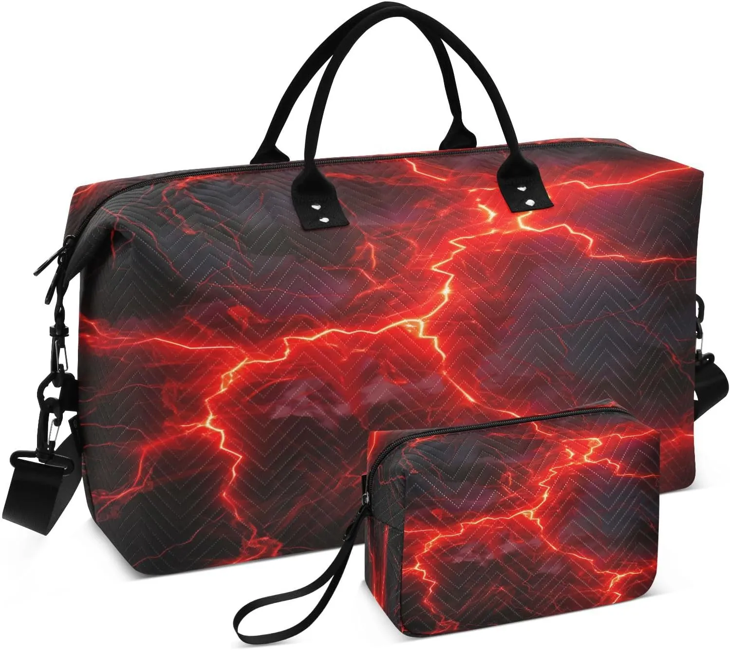 Red Lightning Travel Duffel Bag, Shoulder Weekender Overnight Bags - Large Gym Bag with Wet Pocket