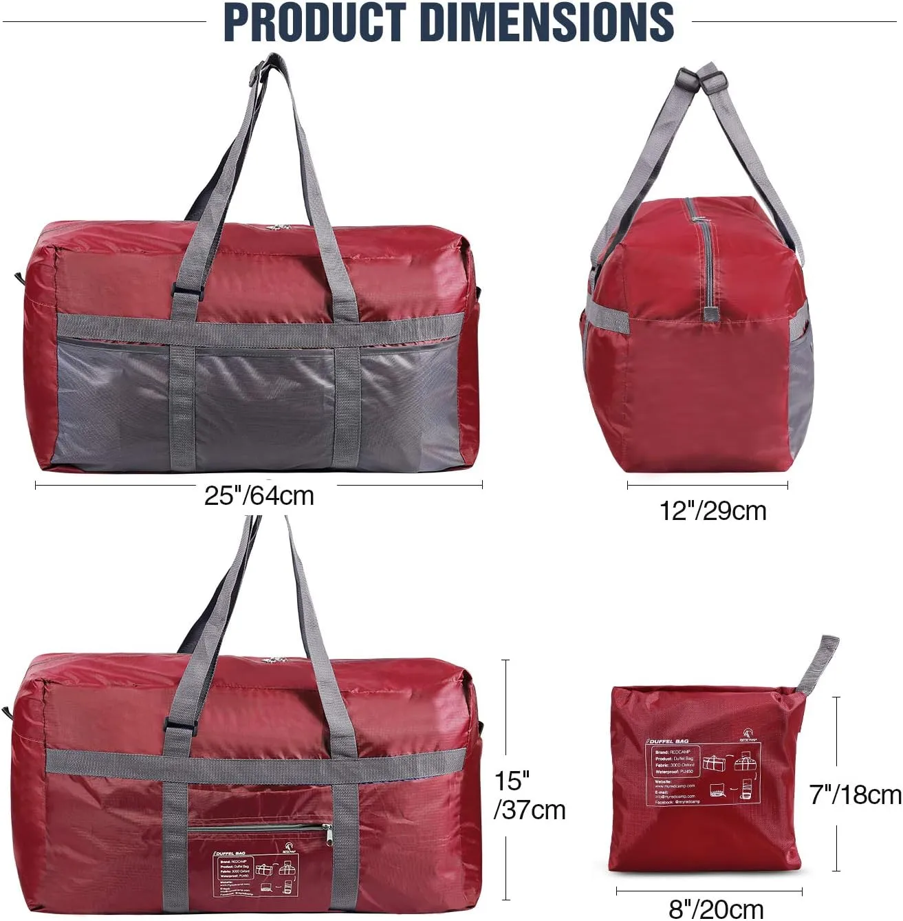 REDCAMP Foldable Travel Bag, Large Sports Bag, 75L/96L/100L, Lightweight Waterproof Tote Bag