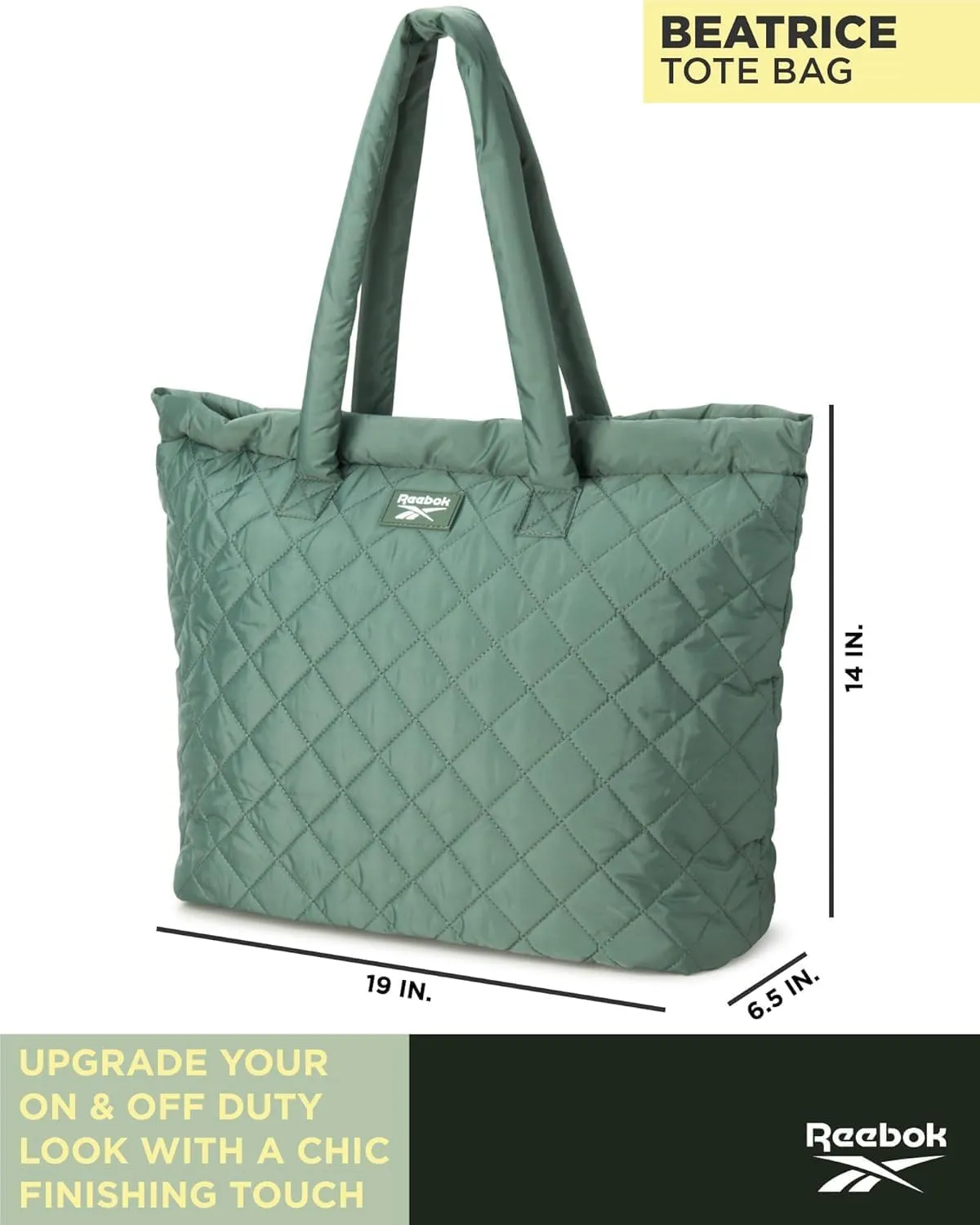 Reebok Women's Puffer Tote Bag - Lightweight Quilted Carry-All Tote Bag for Women - Casual Womens Puffy Shoulder Bags
