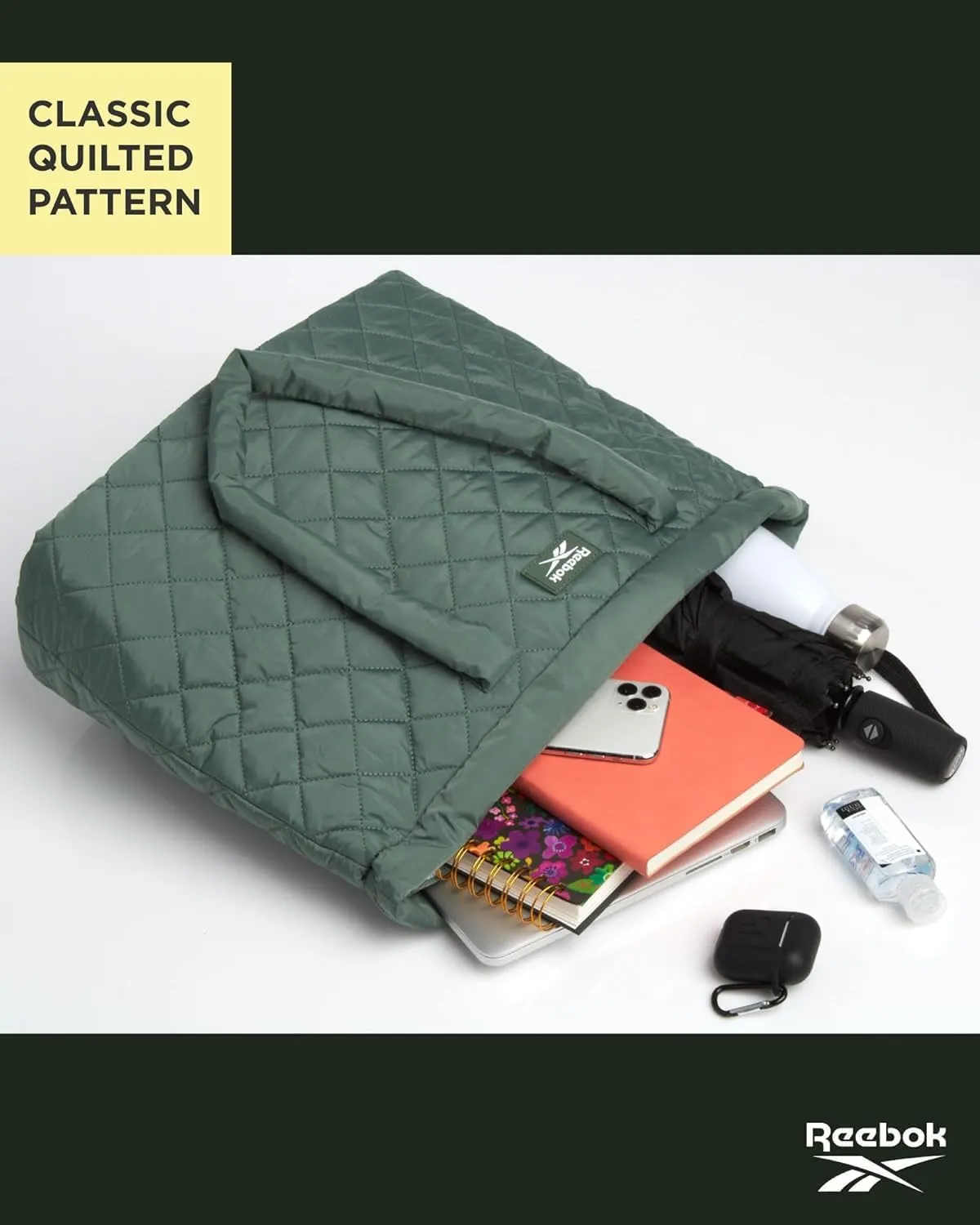 Reebok Women's Puffer Tote Bag - Lightweight Quilted Carry-All Tote Bag for Women - Casual Womens Puffy Shoulder Bags