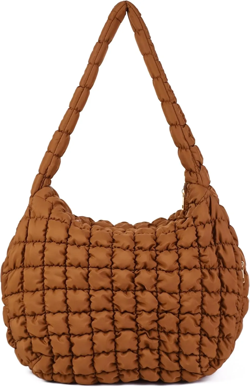 Rejolly Extra Large Puffer Shoulder Bag for Women Oversize Quilted Puffy Lightweight Nylon Handbag Padded Soft Purse Brown