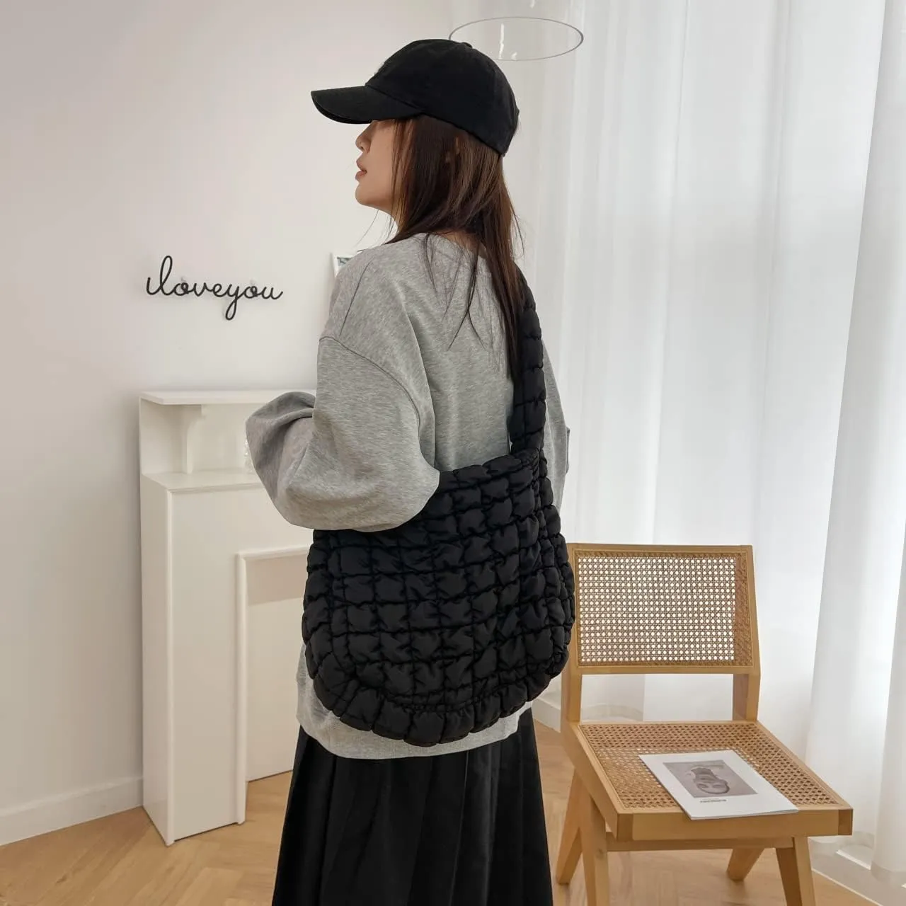 Rejolly Puffer Quilted Shoulder Bag for Women Puffy Bubble Tote Bag Lightweight Nylon Handbag Padded Soft Purse