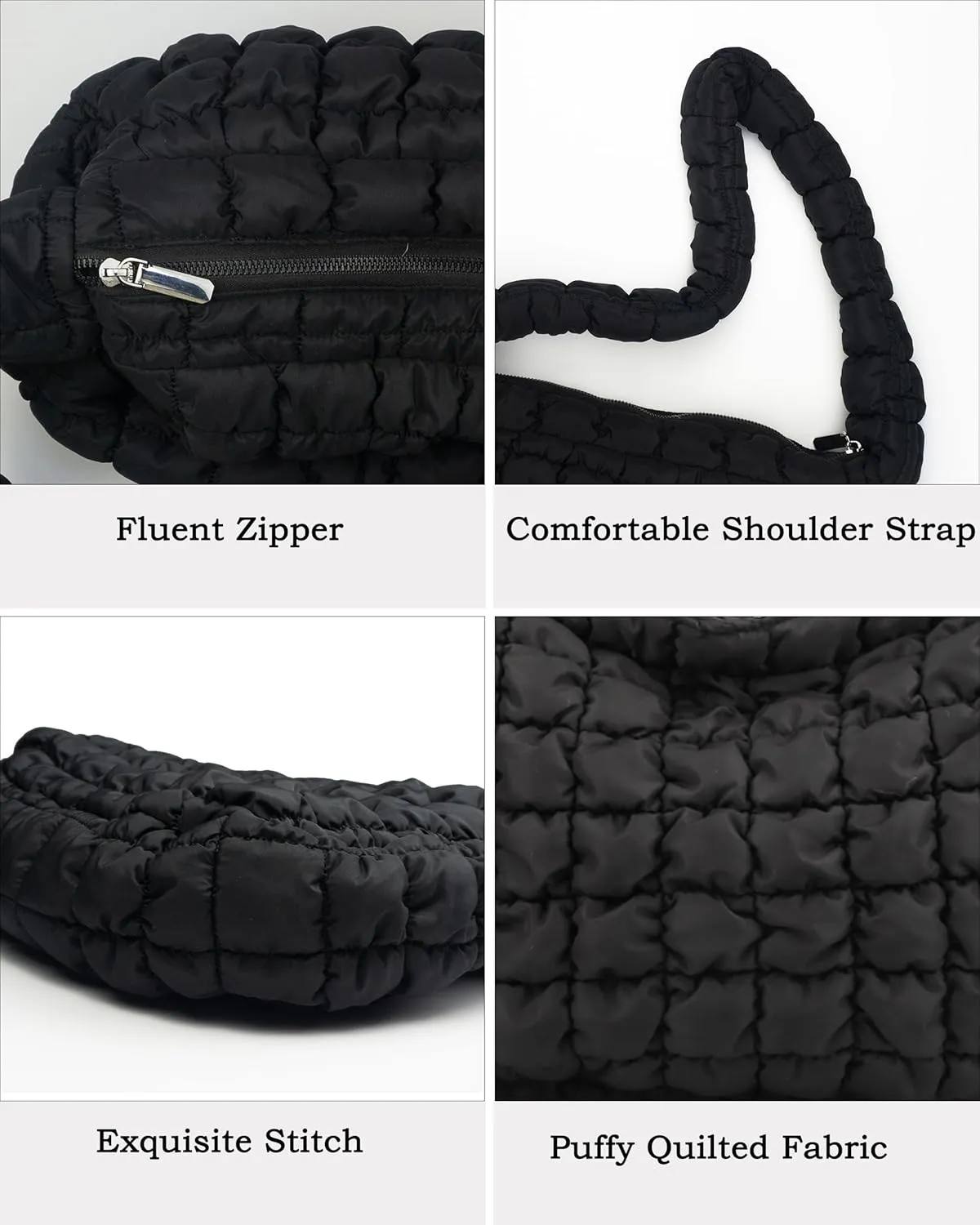 Rejolly Puffer Quilted Shoulder Bag for Women Puffy Bubble Tote Bag Lightweight Nylon Handbag Padded Soft Purse