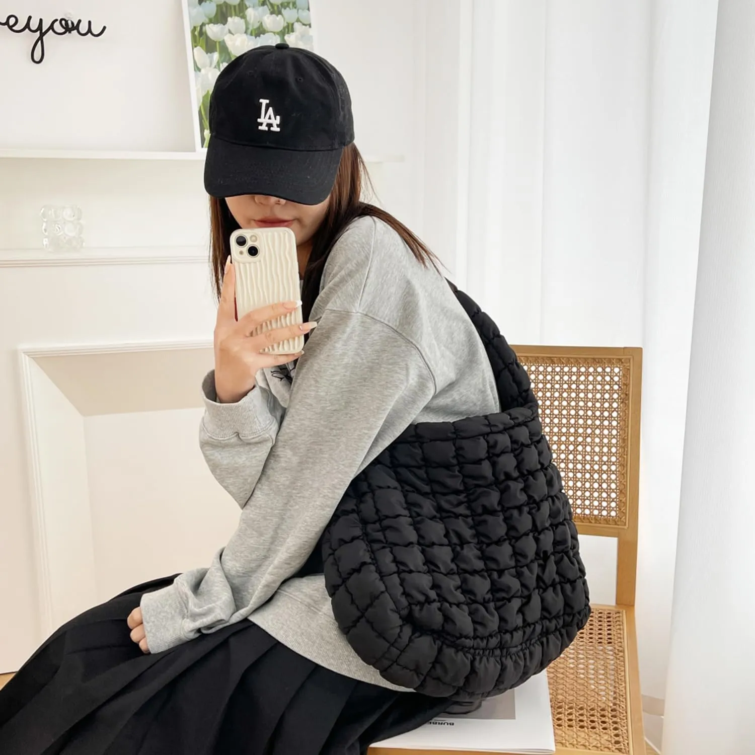 Rejolly Puffer Quilted Shoulder Bag for Women Puffy Bubble Tote Bag Lightweight Nylon Handbag Padded Soft Purse