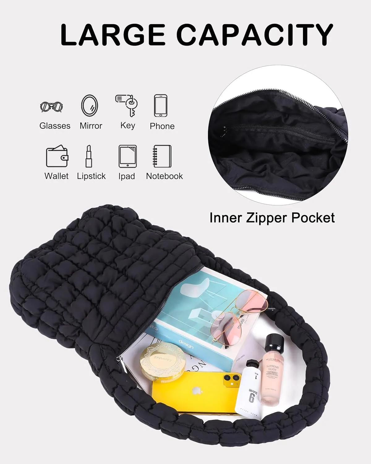 Rejolly Puffer Quilted Shoulder Bag for Women Puffy Bubble Tote Bag Lightweight Nylon Handbag Padded Soft Purse