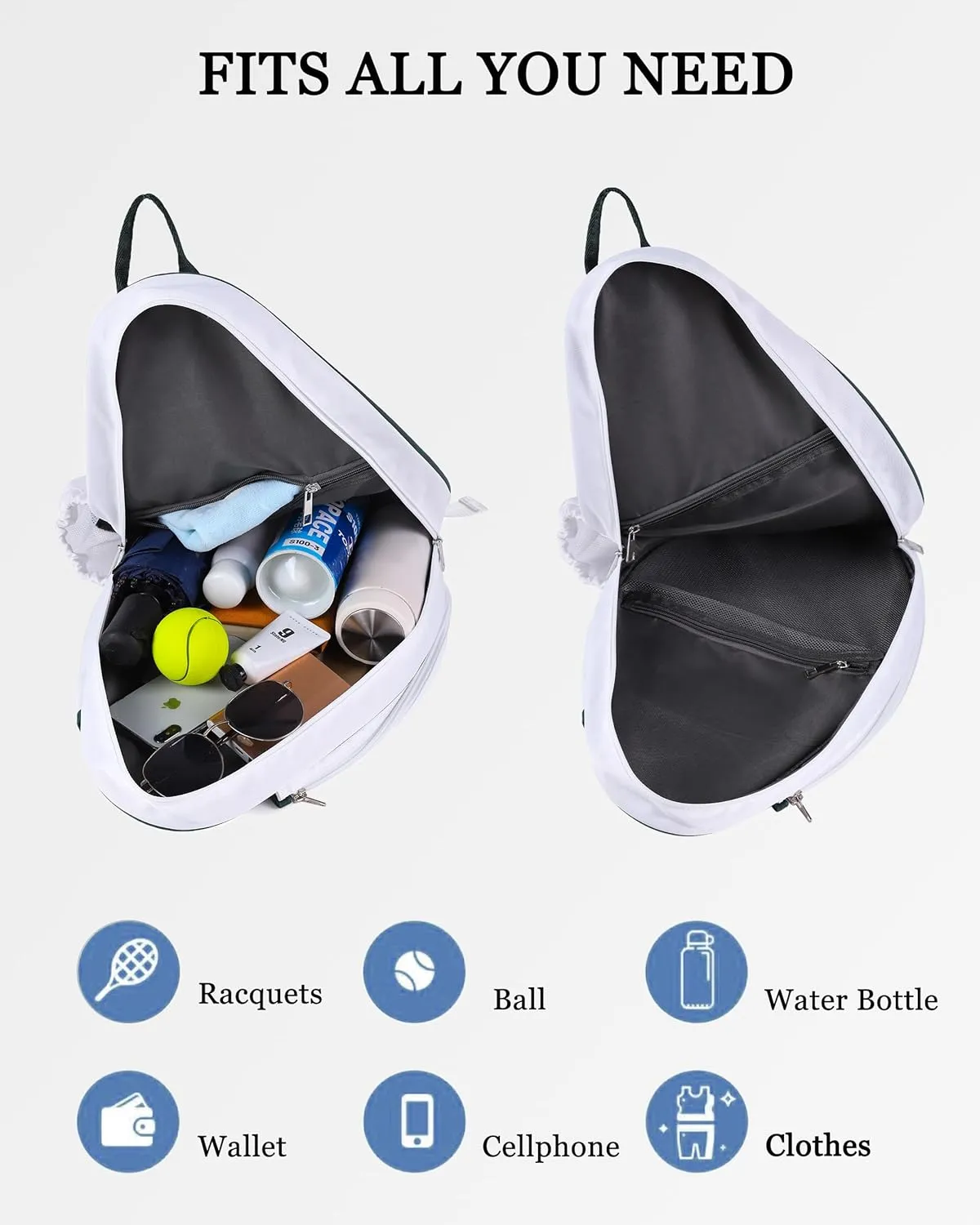 Rejolly Tennis Racket Sling Bag for Women Men Quilted Water Resistant Racquet Cover One Shoulder Crossbody Bag for 2 Tennis Rackets, Pickleball Paddles, Badminton Racquet