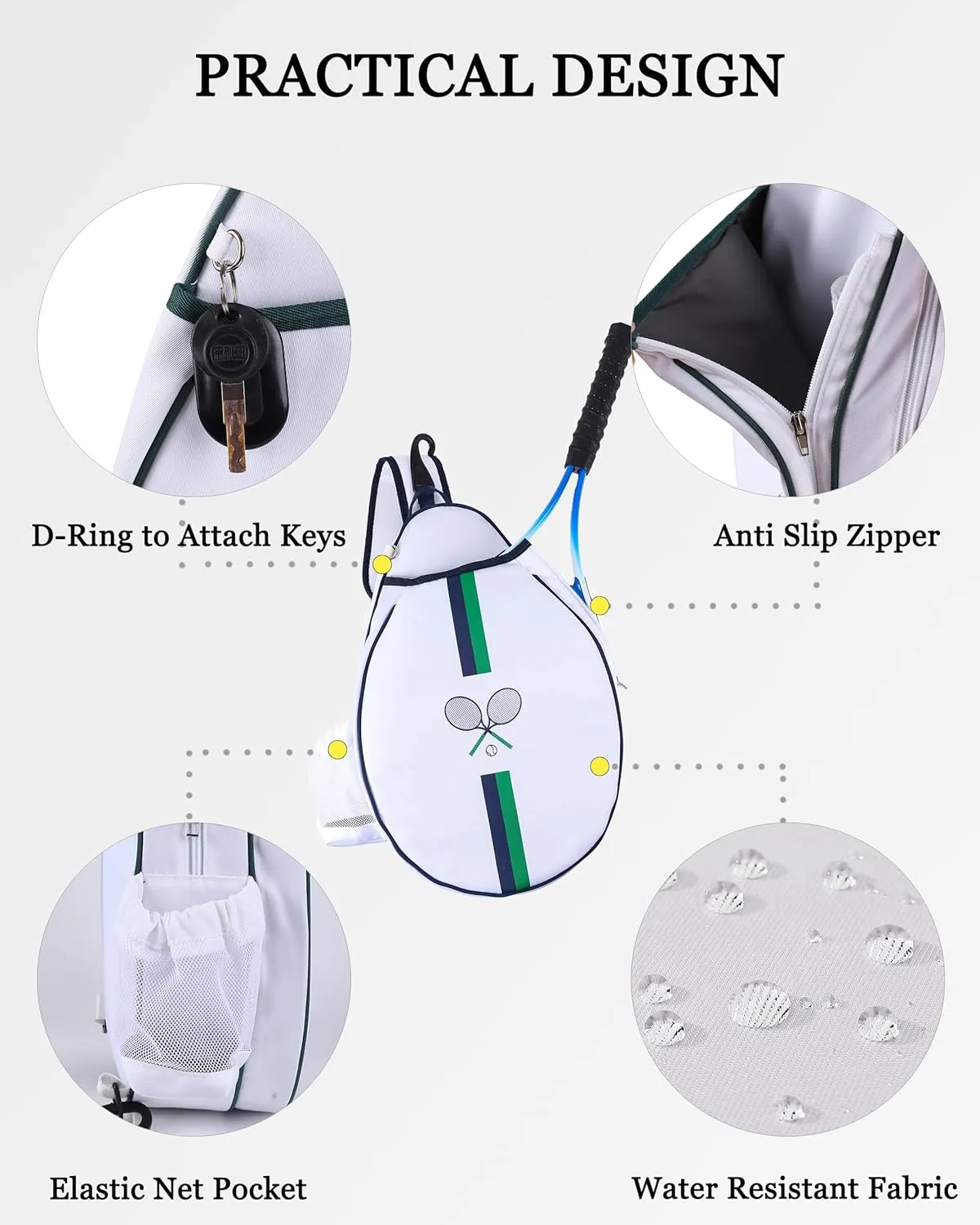 Rejolly Tennis Racket Sling Bag for Women Men Quilted Water Resistant Racquet Cover One Shoulder Crossbody Bag for 2 Tennis Rackets, Pickleball Paddles, Badminton Racquet