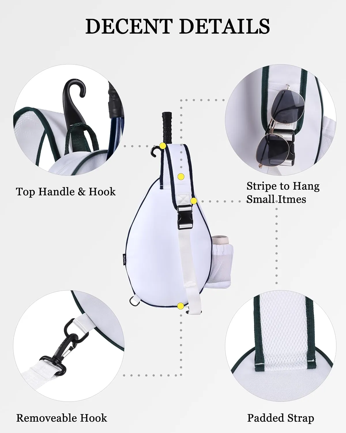 Rejolly Tennis Racket Sling Bag for Women Men Quilted Water Resistant Racquet Cover One Shoulder Crossbody Bag for 2 Tennis Rackets, Pickleball Paddles, Badminton Racquet