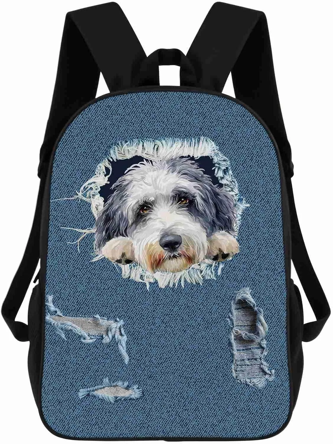Retro Backpack Polish Lowland Sheepdog Dog Pattern Jeans Blue Shoulder Bags Travel Laptop Backpack 17 Inch