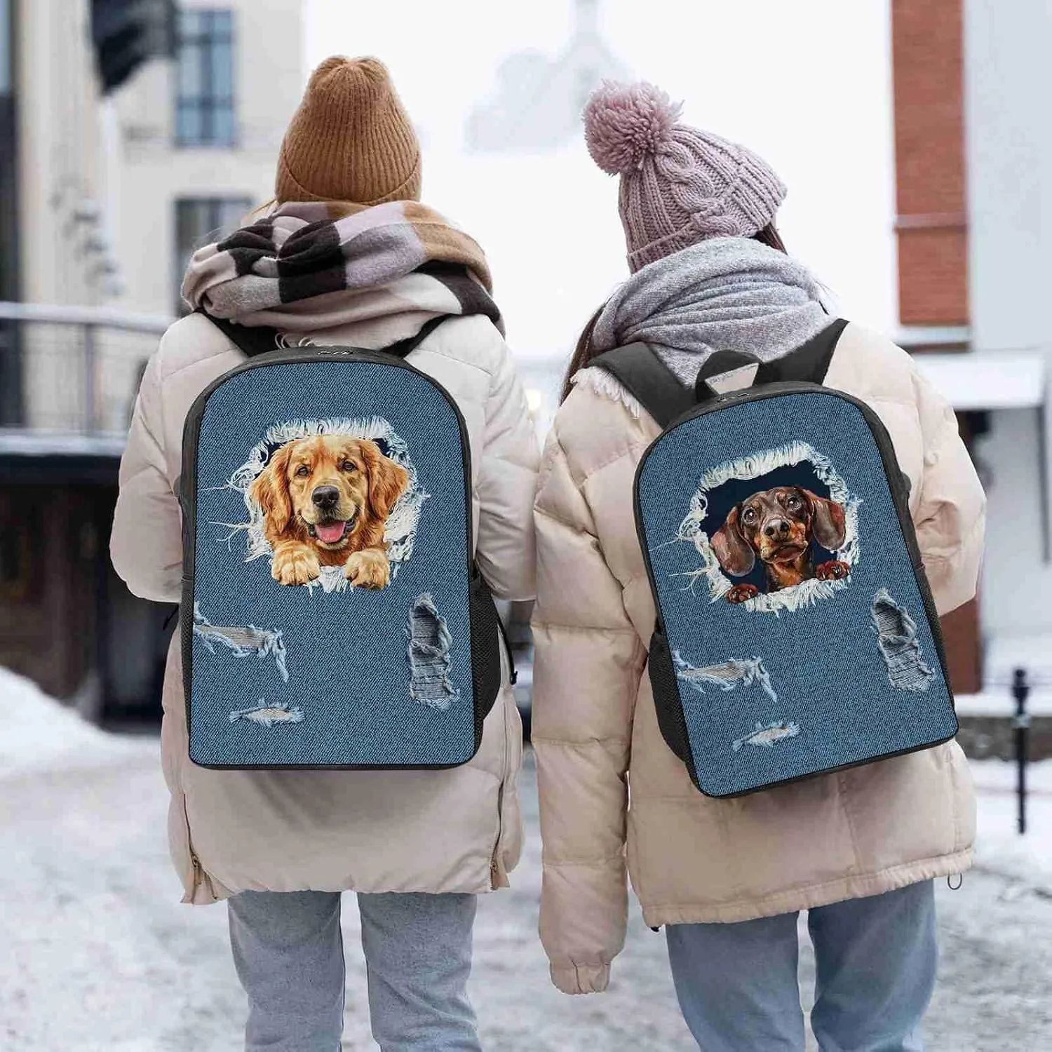 Retro Backpack Polish Lowland Sheepdog Dog Pattern Jeans Blue Shoulder Bags Travel Laptop Backpack 17 Inch