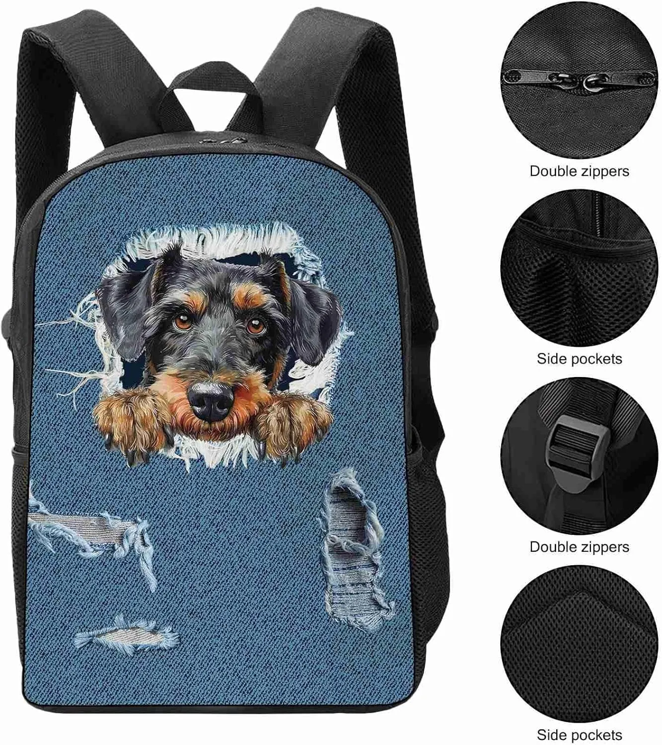 Retro Backpack Polish Lowland Sheepdog Dog Pattern Jeans Blue Shoulder Bags Travel Laptop Backpack 17 Inch