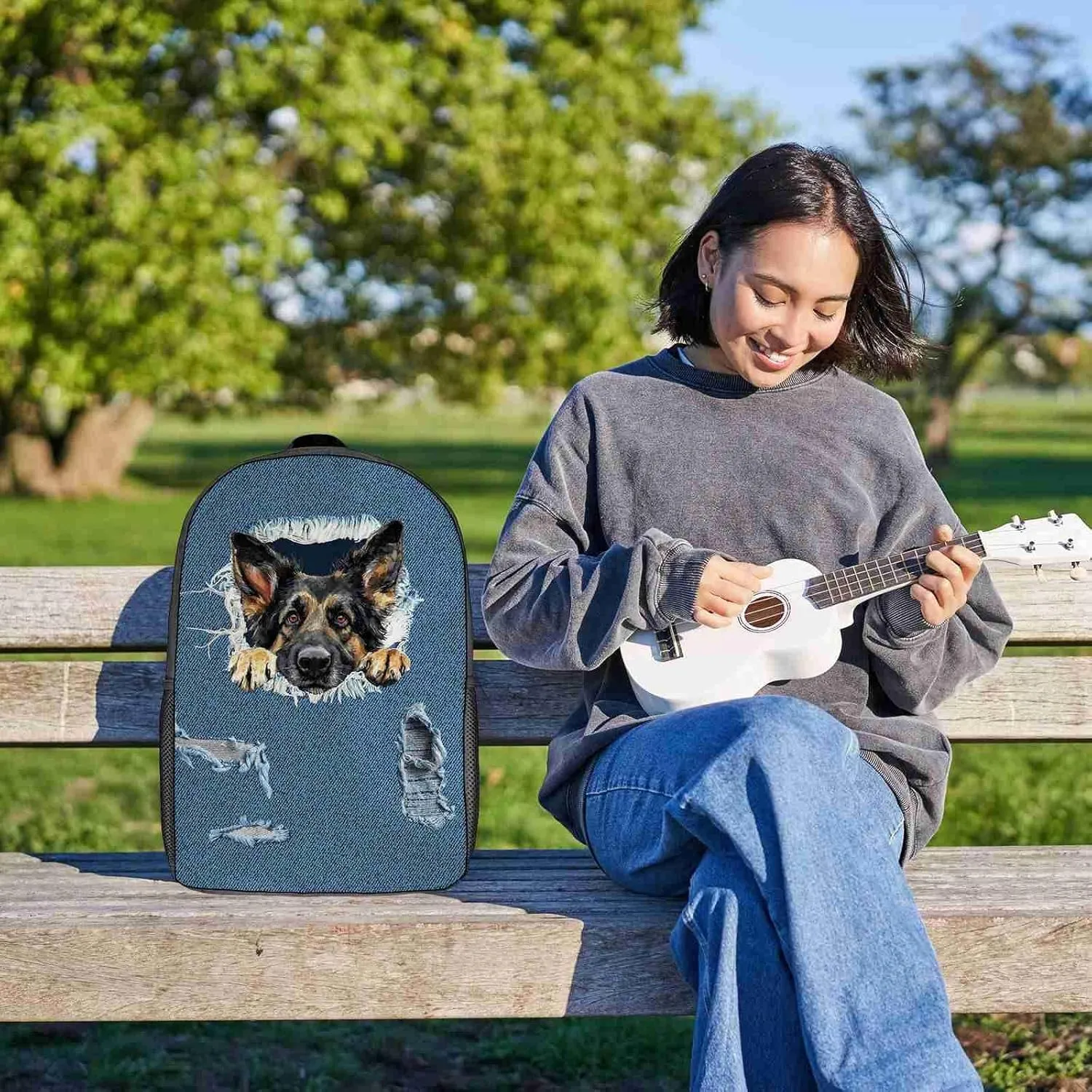 Retro Backpack Polish Lowland Sheepdog Dog Pattern Jeans Blue Shoulder Bags Travel Laptop Backpack 17 Inch