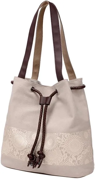 Retro Purses for Women Lace Print Shoulder Bag Drawstring Handbags for Women Purses and Handbags Bucket Shoulder Purse