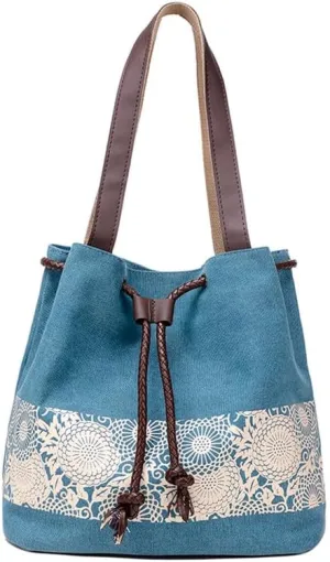 Retro Purses for Women Lace Print Shoulder Bag Drawstring Handbags for Women Purses and Handbags Bucket Shoulder Purse