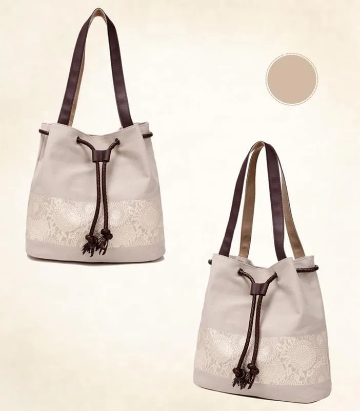 Retro Purses for Women Lace Print Shoulder Bag Drawstring Handbags for Women Purses and Handbags Bucket Shoulder Purse
