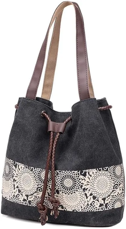 Retro Purses for Women Lace Print Shoulder Bag Drawstring Handbags for Women Purses and Handbags Bucket Shoulder Purse