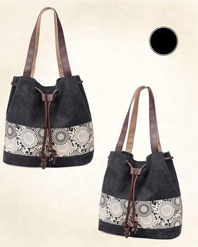 Retro Purses for Women Lace Print Shoulder Bag Drawstring Handbags for Women Purses and Handbags Bucket Shoulder Purse