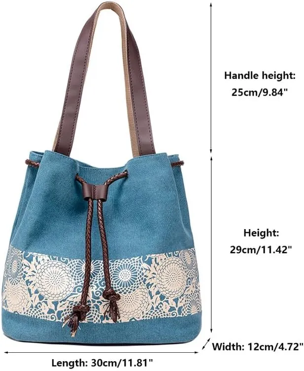 Retro Purses for Women Lace Print Shoulder Bag Drawstring Handbags for Women Purses and Handbags Bucket Shoulder Purse