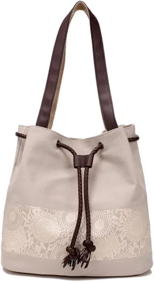 Retro Purses for Women Lace Print Shoulder Bag Drawstring Handbags for Women Purses and Handbags Bucket Shoulder Purse