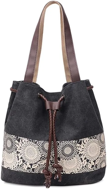 Retro Purses for Women Lace Print Shoulder Bag Drawstring Handbags for Women Purses and Handbags Bucket Shoulder Purse
