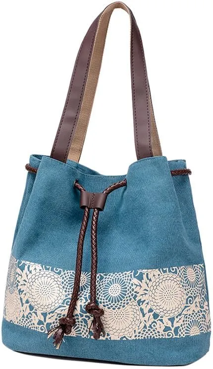 Retro Purses for Women Lace Print Shoulder Bag Drawstring Handbags for Women Purses and Handbags Bucket Shoulder Purse