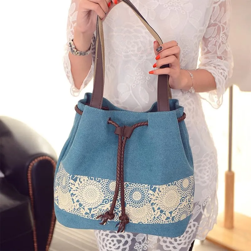 Retro Purses for Women Lace Print Shoulder Bag Drawstring Handbags for Women Purses and Handbags Bucket Shoulder Purse