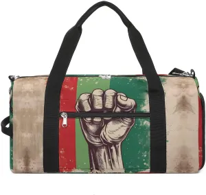 Retro Raised Fist Mexico Flag Sports Gym Bag Lightweight Travel Duffel Bag Workout Bags Casual Weekender Bag for Men Women