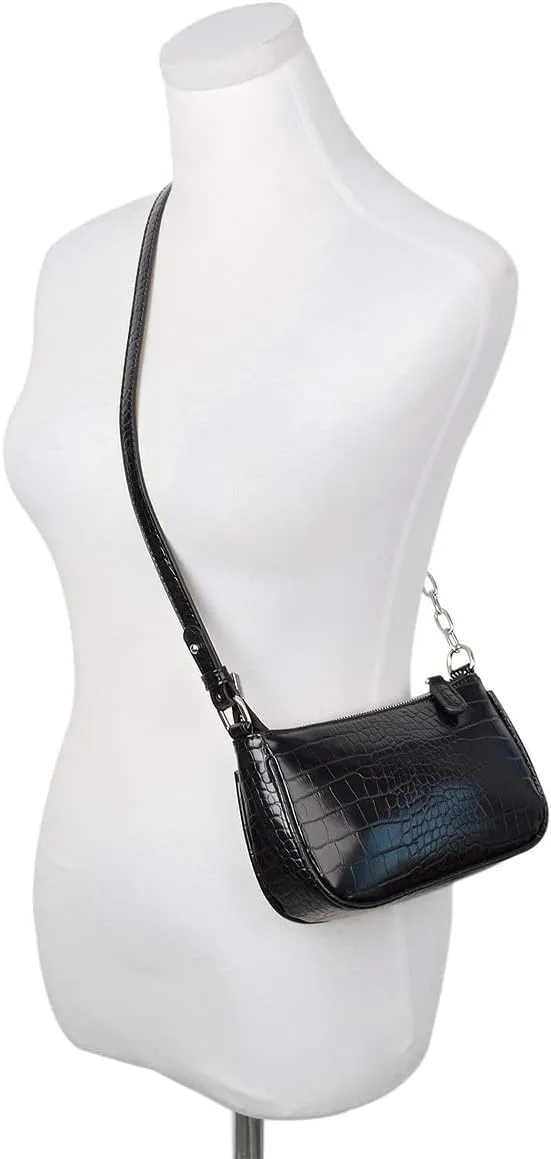 Retro Small Croc Embossed PU Leather Multi-Use Handbag Shoulder Bag Crossbody